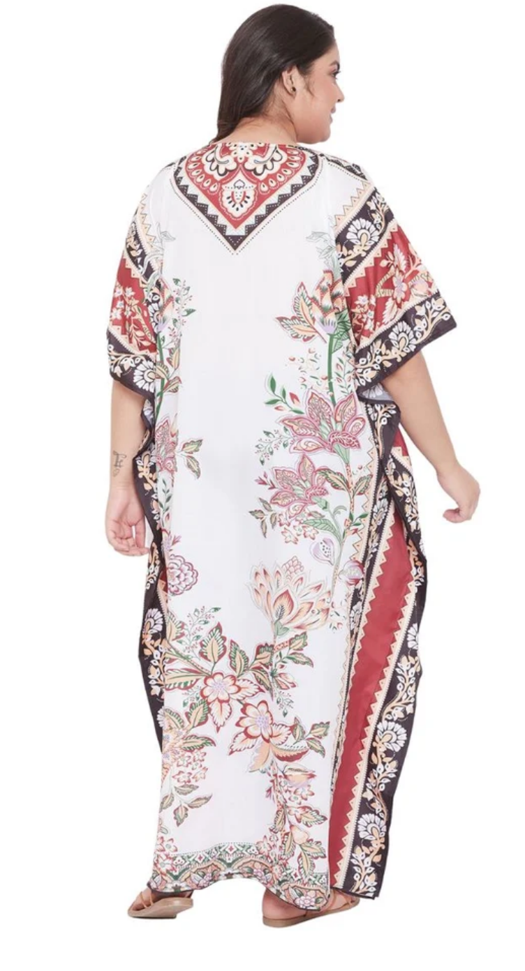 Floral Rust Polyester Plus Size Kaftan for Women 1X-3X | GypsieBlu
