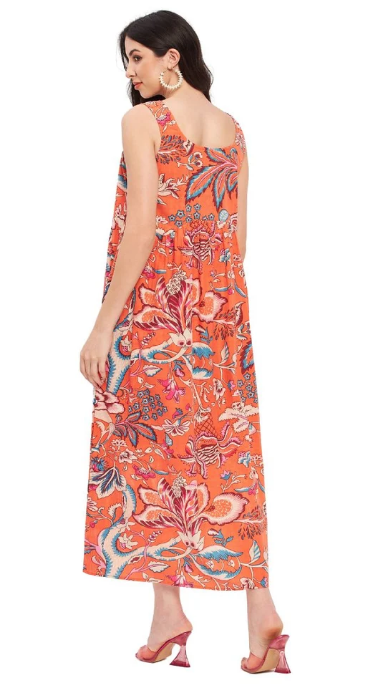 Orange Floral Cotton Maxi Dress for Women S-XL | GypsieBlu