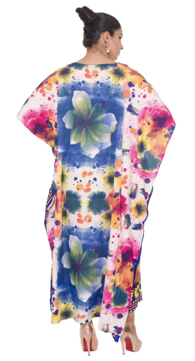 Multicolor Watercolor Floral Plus Size Kaftan for Women 1X-3X | GypsieBlu