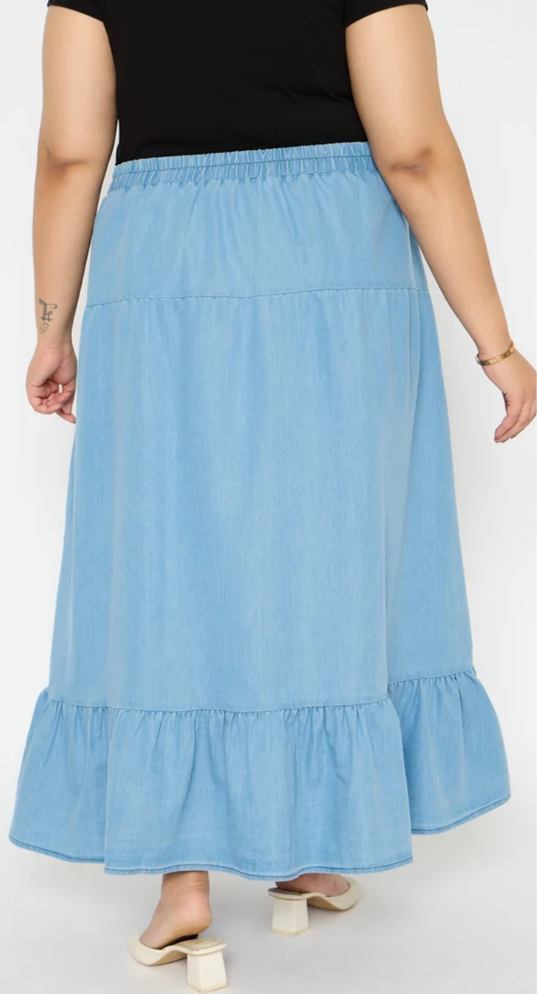 Light Sky Blue Denim Plus Size Skirt for Women 1X-3X | GypsieBlu