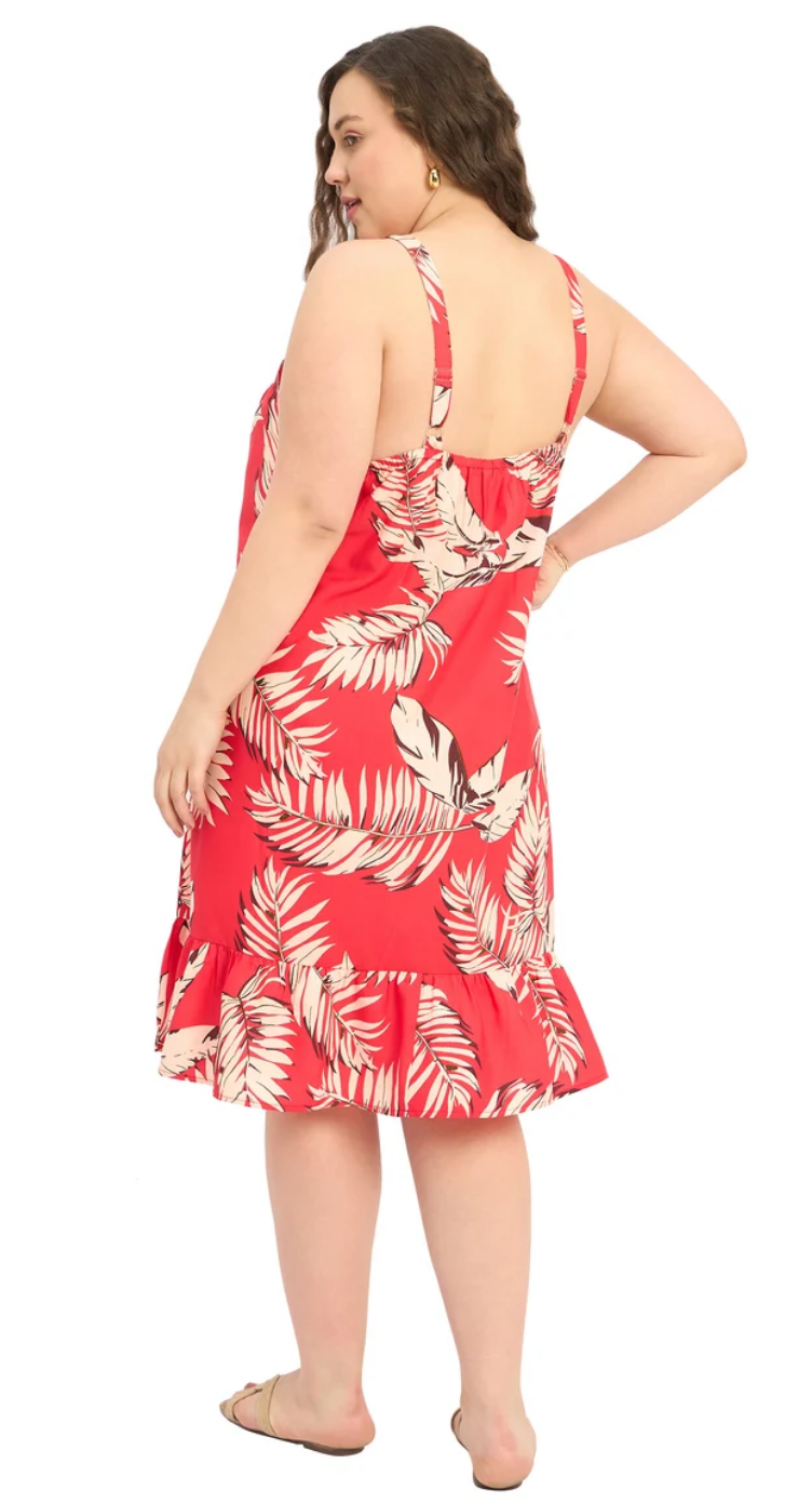 Red Tropical Polyester Midi Dress for Women S-XL | GypsieBlu
