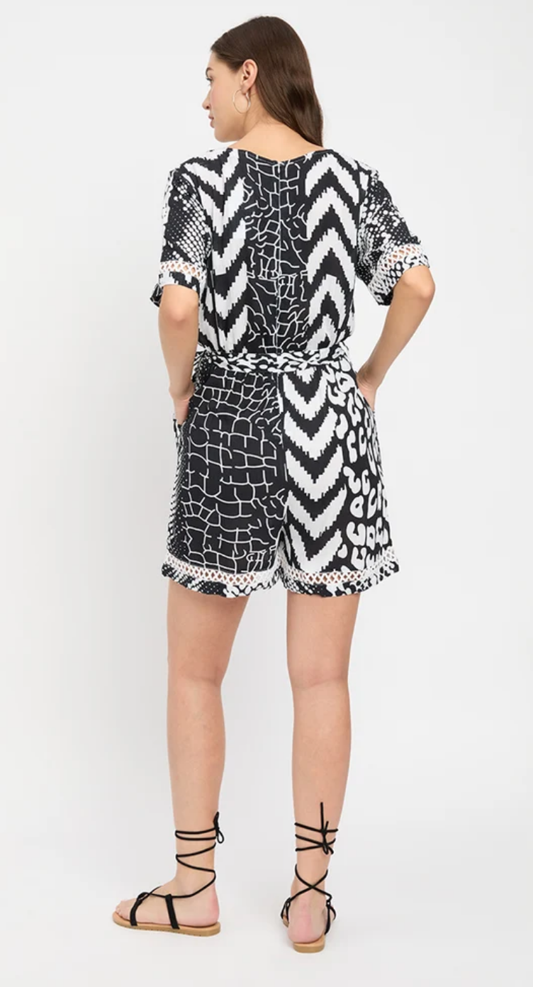 White & Black Mosaic Rayon jumpsuit for Women S-XL | GypsieBlu