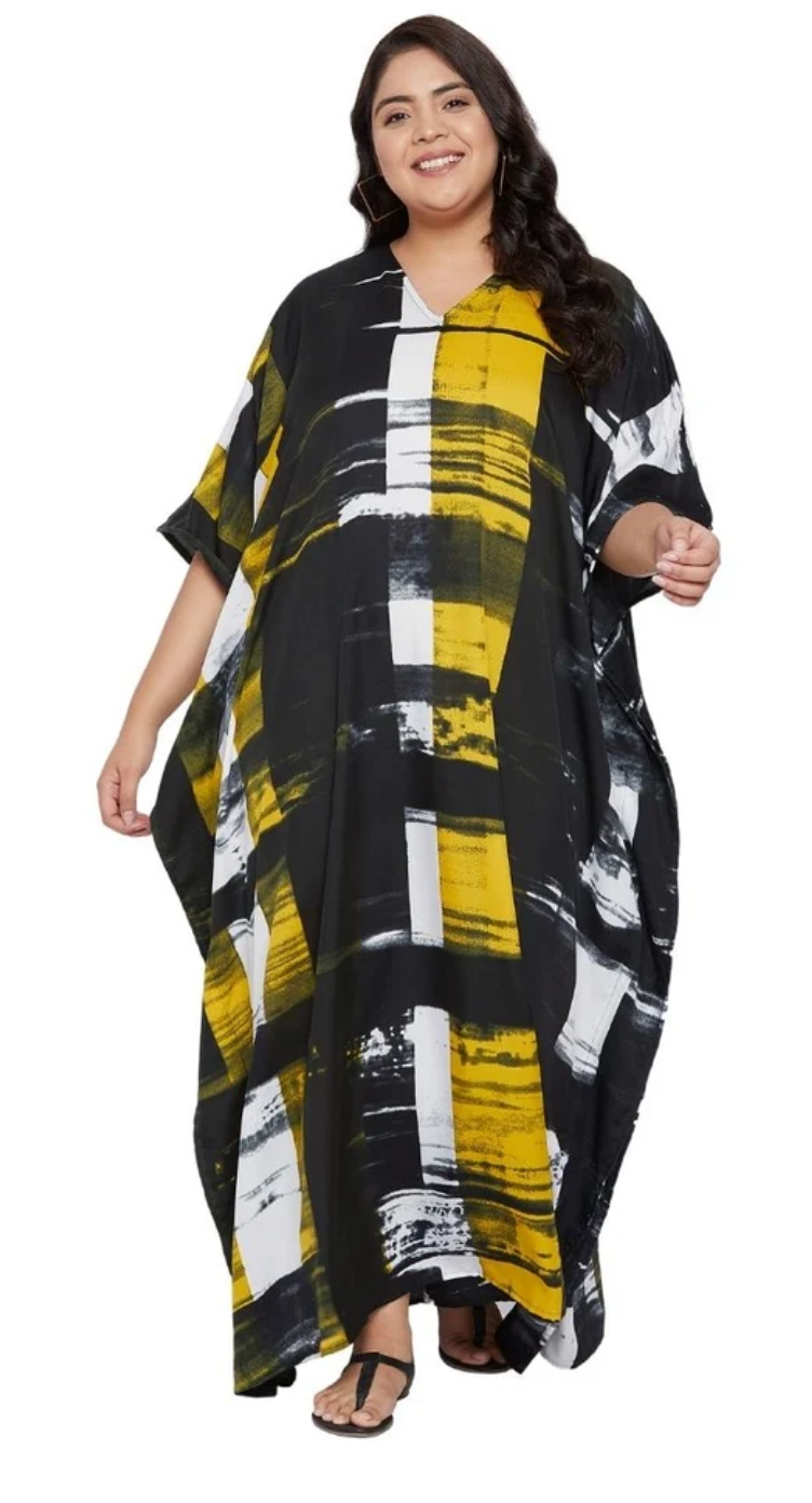 Geometric Abstract Brushstroke Plus Size Kaftan for Women 1X-3X | GypsieBlu