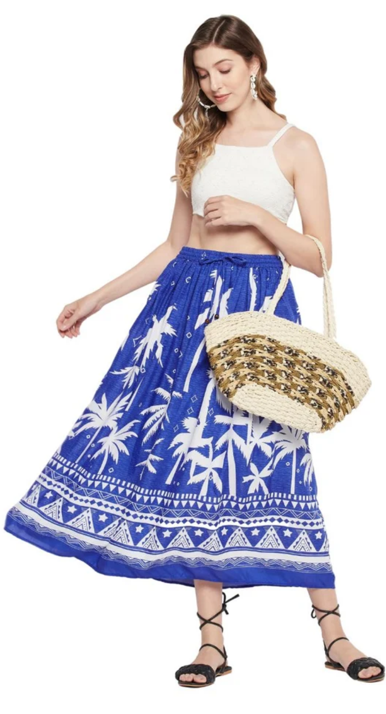 Blue Tropical Palm Rayon Skirt for Women S-XL | GypsieBlu