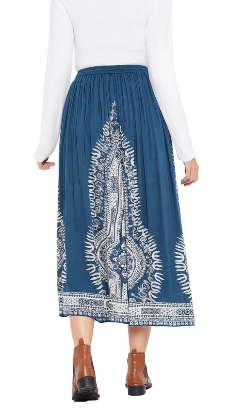 Blue Damask Medallion Rayon Skirt for Women S-XL | GypsieBlu