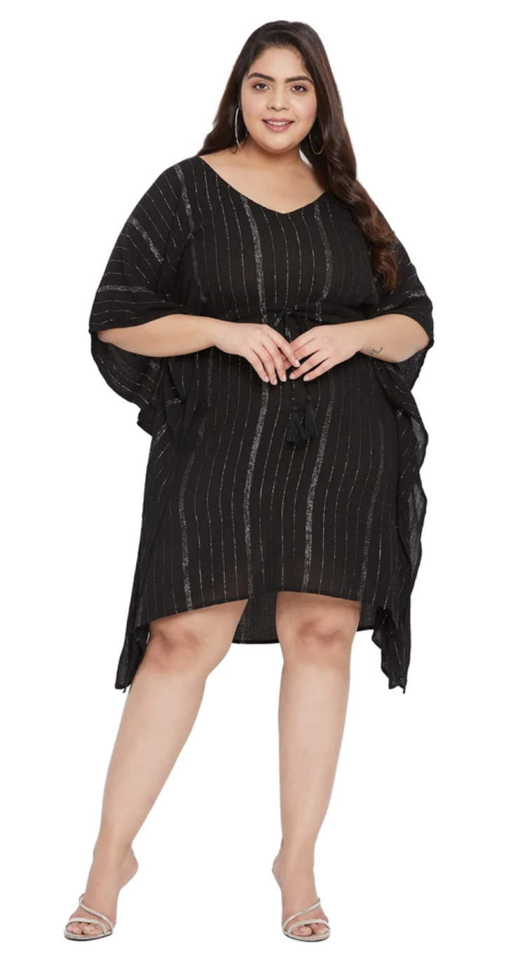 Black Metallic Pinstripe Rayon Plus Size Tunic for Women 1X-3X | GypsieBlu