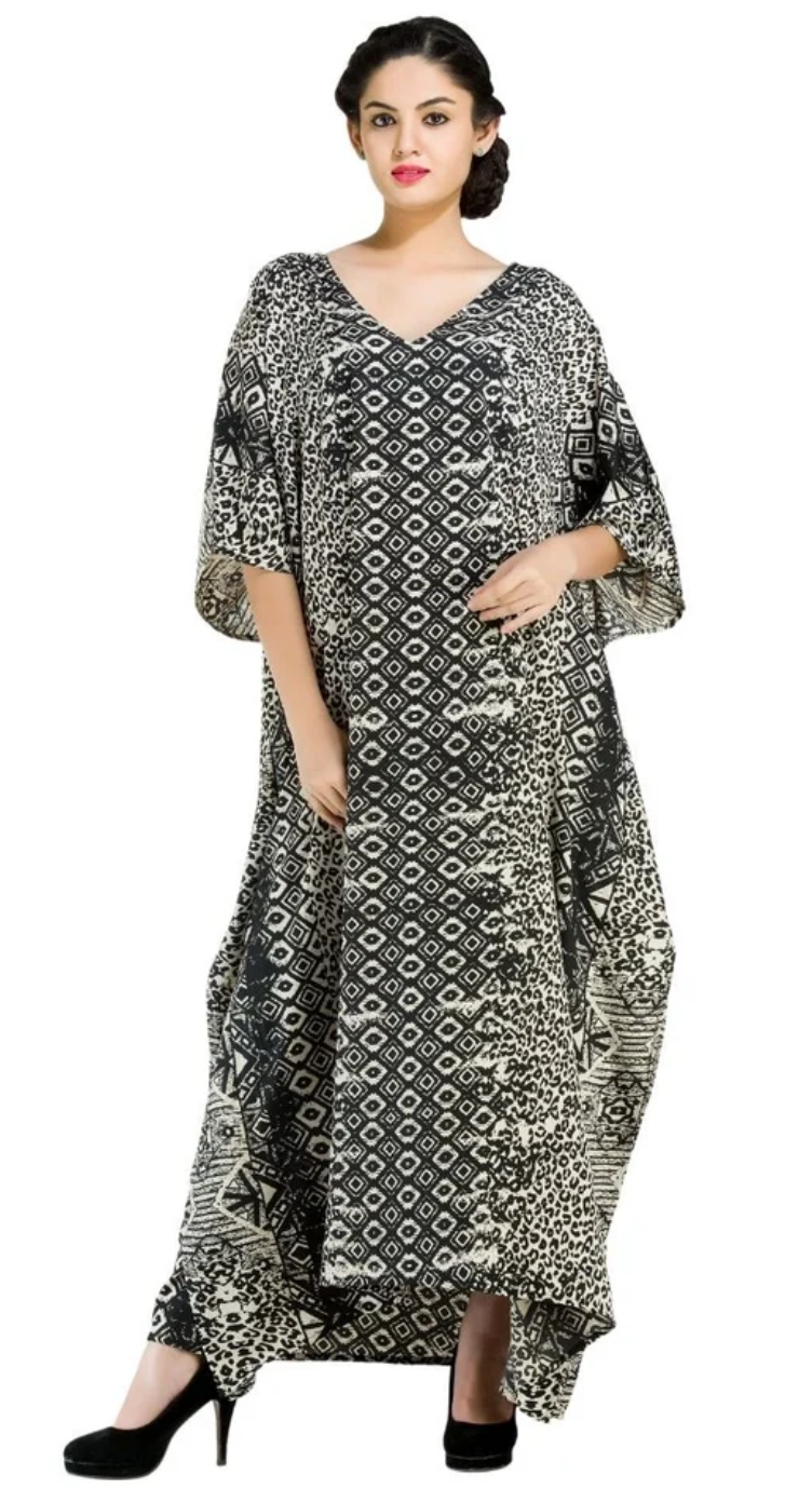 Black Geometric Diamond Polyester Plus Size Kaftan for Women 1X-3X | GypsieBlu