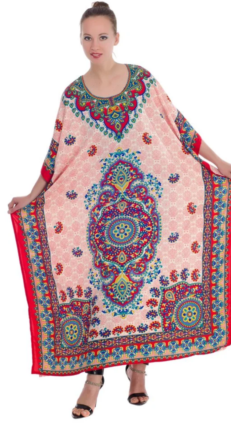Light Pink Medallion Mandala Plus Size Kaftan for Women 1X-3X | GypsieBlu