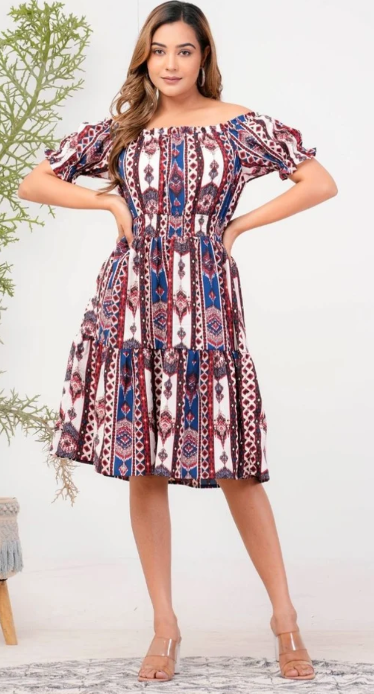 Blue Ikat Polyester Dress for Women S-XL | GypsieBlu