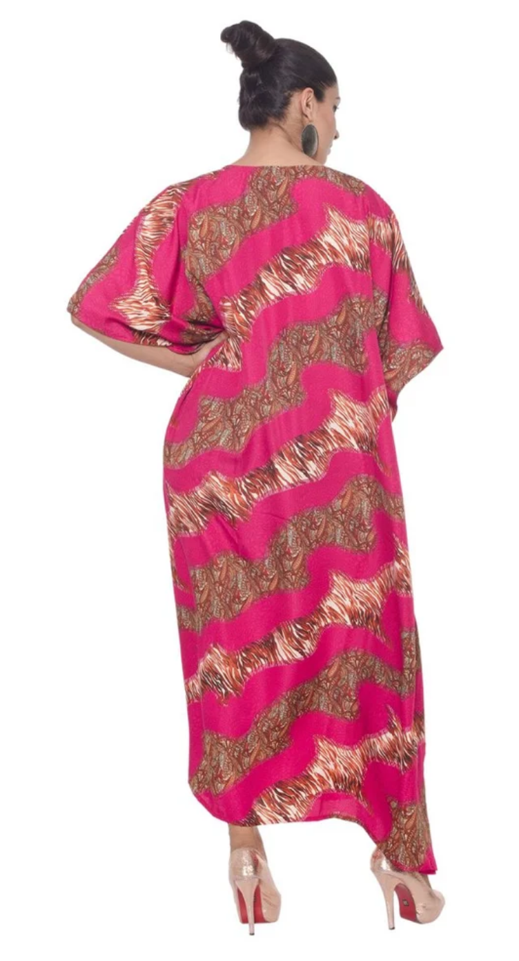 Pink Lemonade Animal Wave Polyester Plus Size Kaftan for Women 1X-3X | GypsieBlu