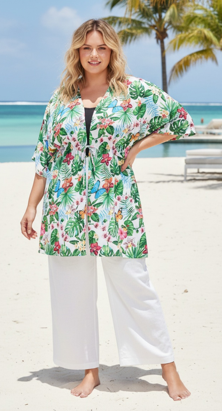 Floral Printed Multicolor Polyester Cover Up For Plus Size Women