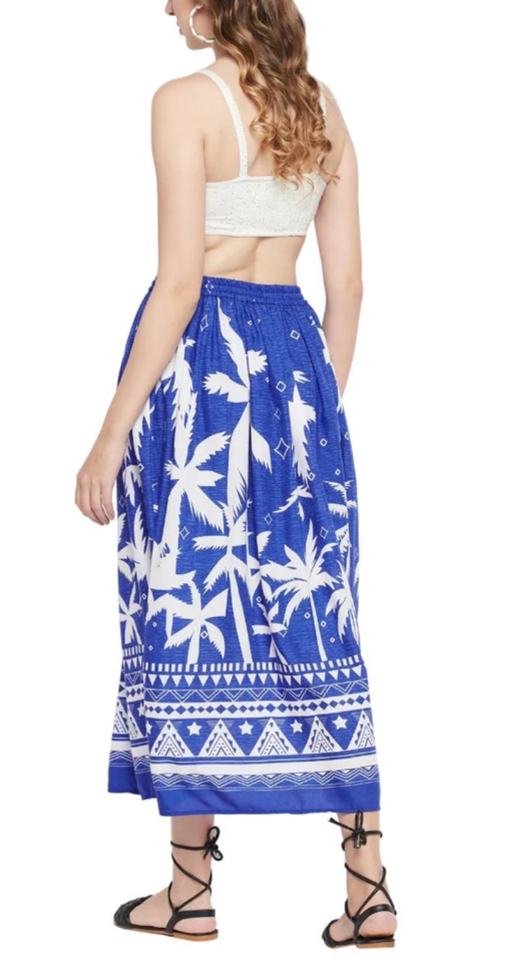 Blue Tropical Palm Rayon Skirt for Women S-XL | GypsieBlu