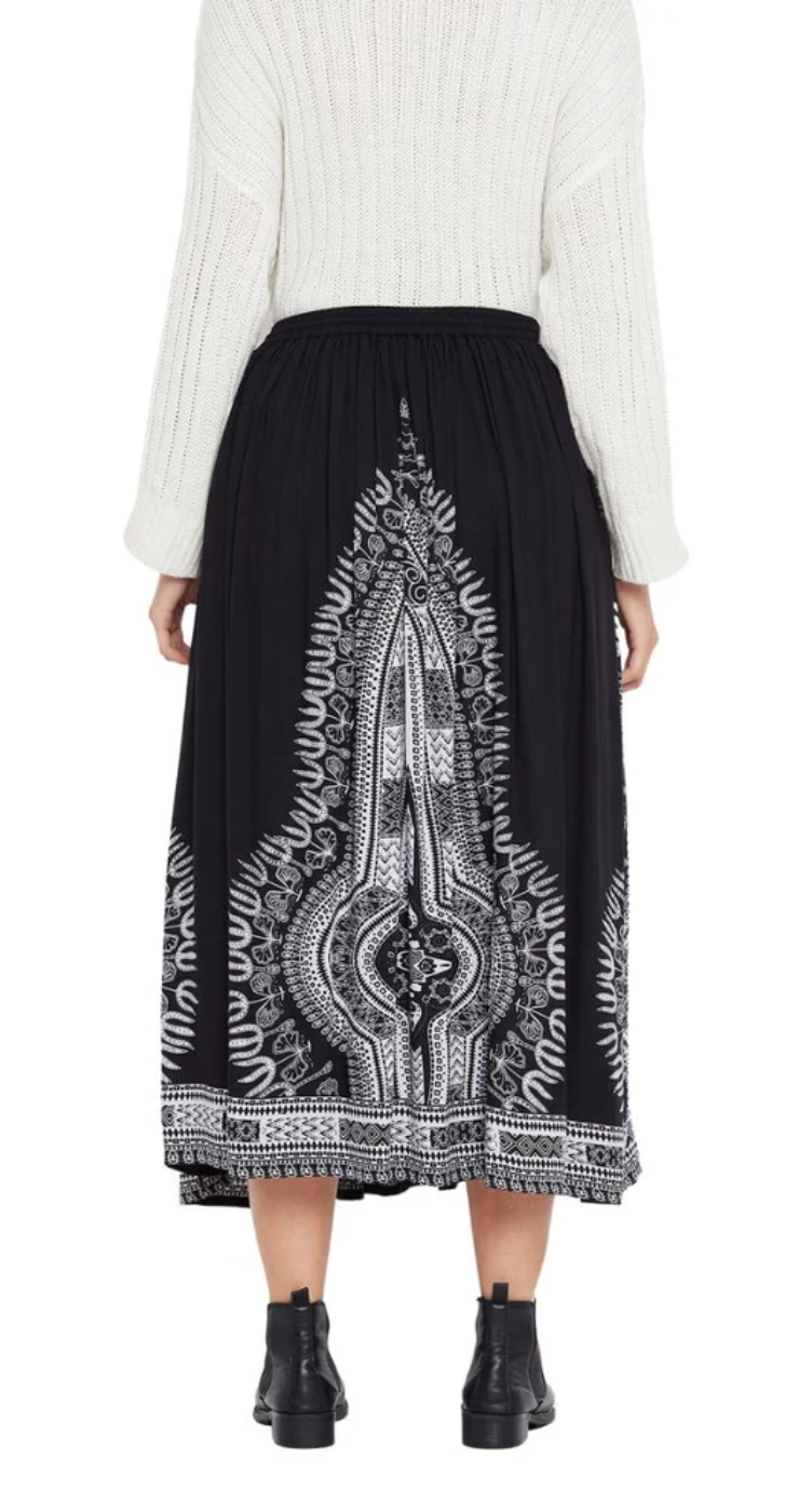 Black Paisley Medallion Rayon Skirt for Women S-XL | GypsieBlu