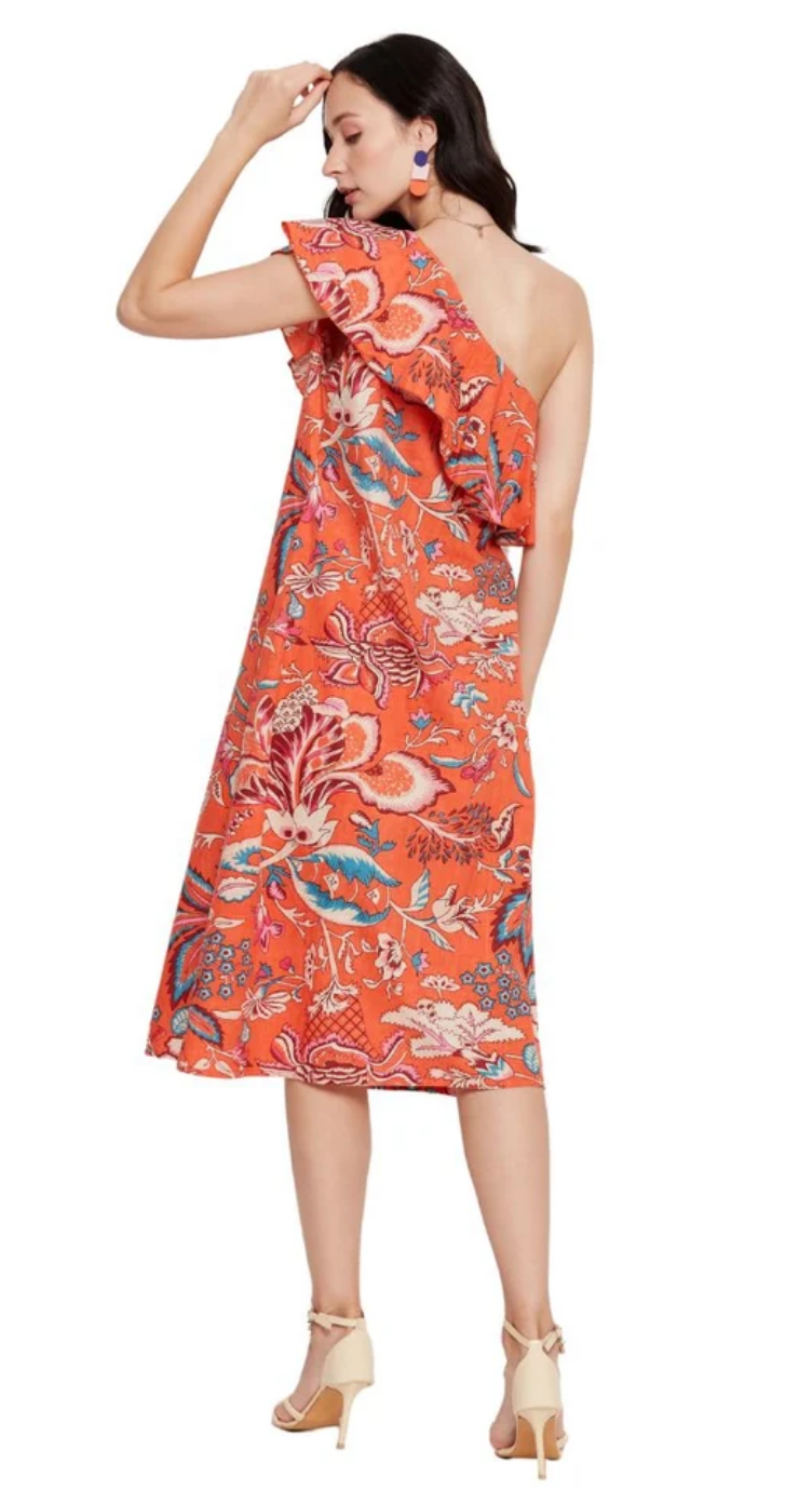 Orange Floral Cotton Midi Dress for Women S-XL | GypsieBlu