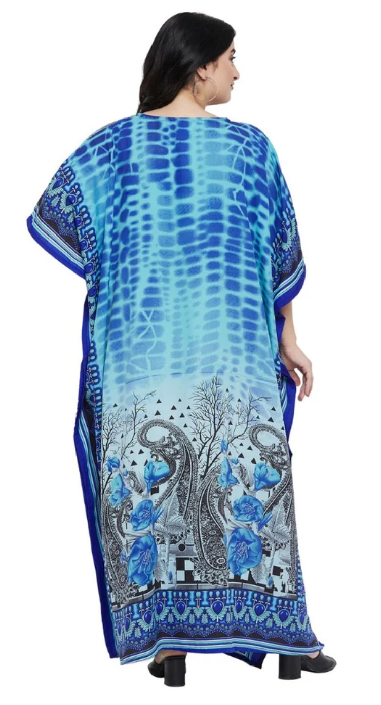 Turquoise Dye Paisley Polyester Plus Size Kaftan for Women 1X-3X | GypsieBlu