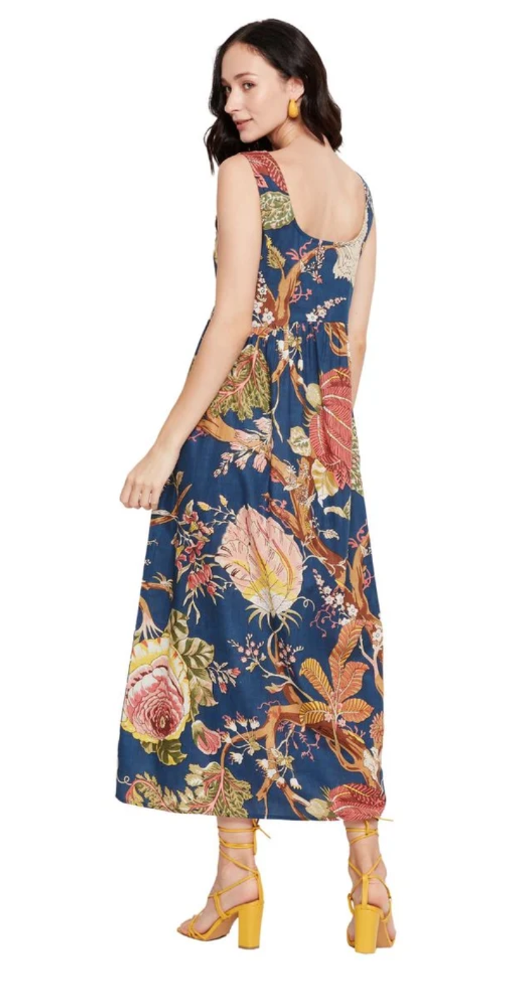 Navy Floral Cotton Maxi Dress for Women S-XL | GypsieBlu
