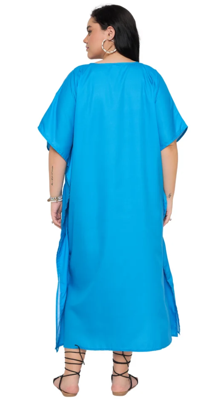 Teal Paisley Polyester Plus Size Kaftan for Women 1X-3X | GypsieBlu