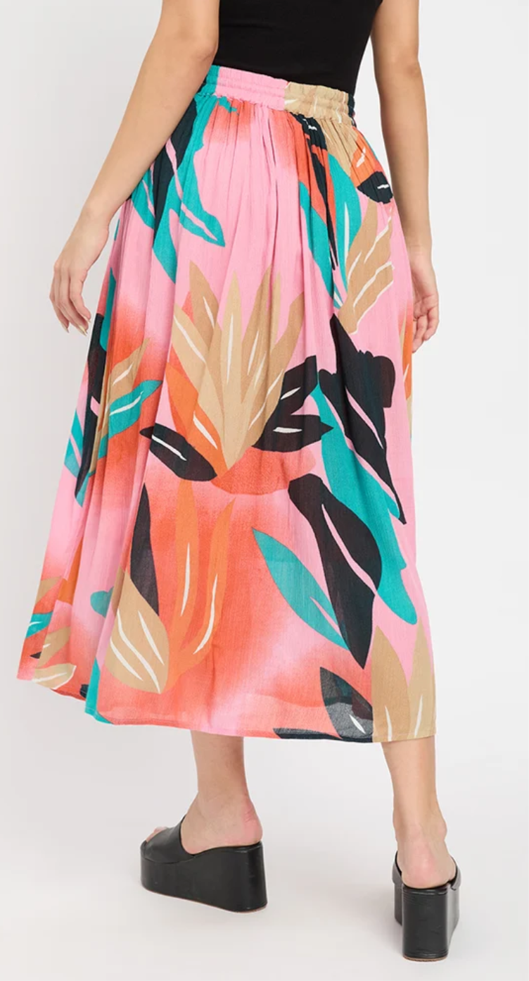 Pink Abstract Tropical Rayon Skirt for Women S-XL | GypsieBlu