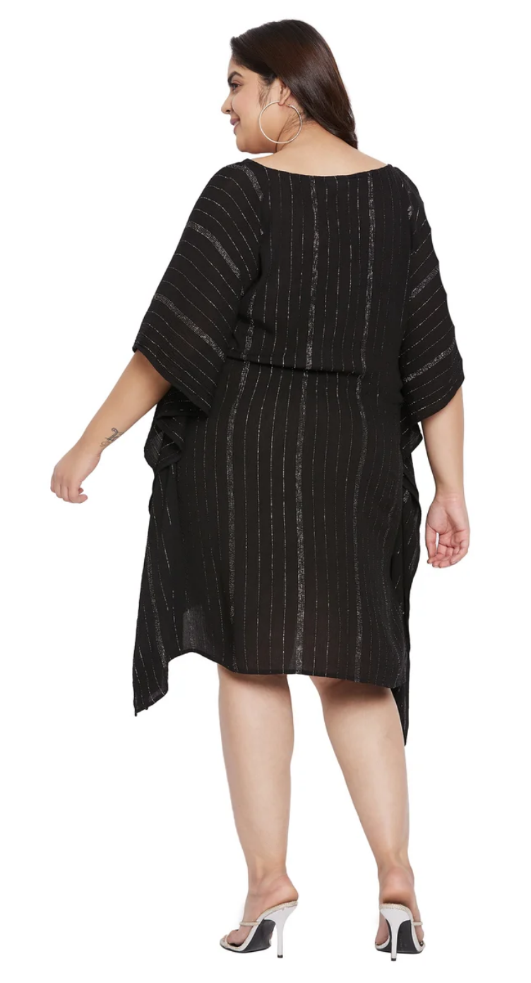 Black Metallic Pinstripe Rayon Plus Size Tunic for Women 1X-3X | GypsieBlu