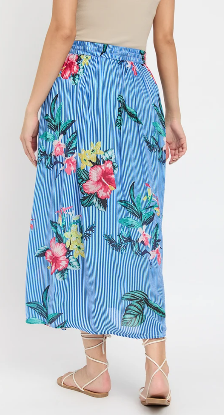 Blue Floral Stripe Rayon Skirt for Women S-XL | GypsieBlu