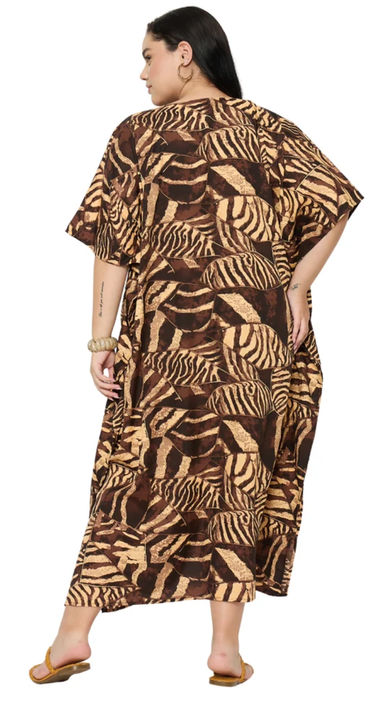 Chocolate Brown Abstract Zebra Plus Size Kaftan for Women 1X-3X | GypsieBlu
