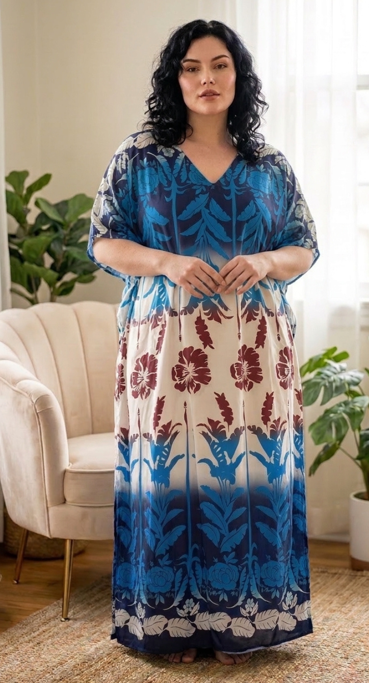 Black and Cream Floral Plus Size Kaftan for Women 1X-3X | GypsieBlu