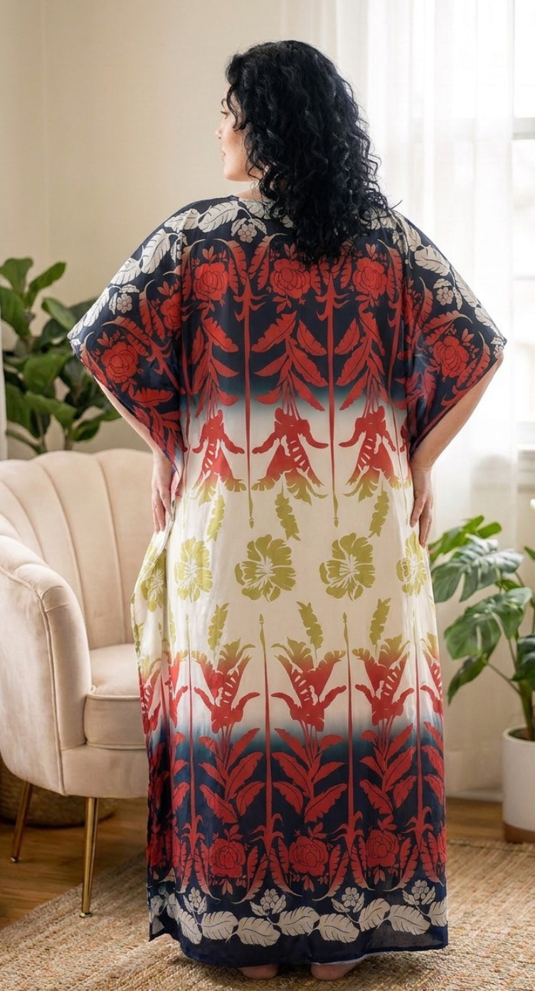 Black and Cream Floral Plus Size Kaftan for Women 1X-3X | GypsieBlu