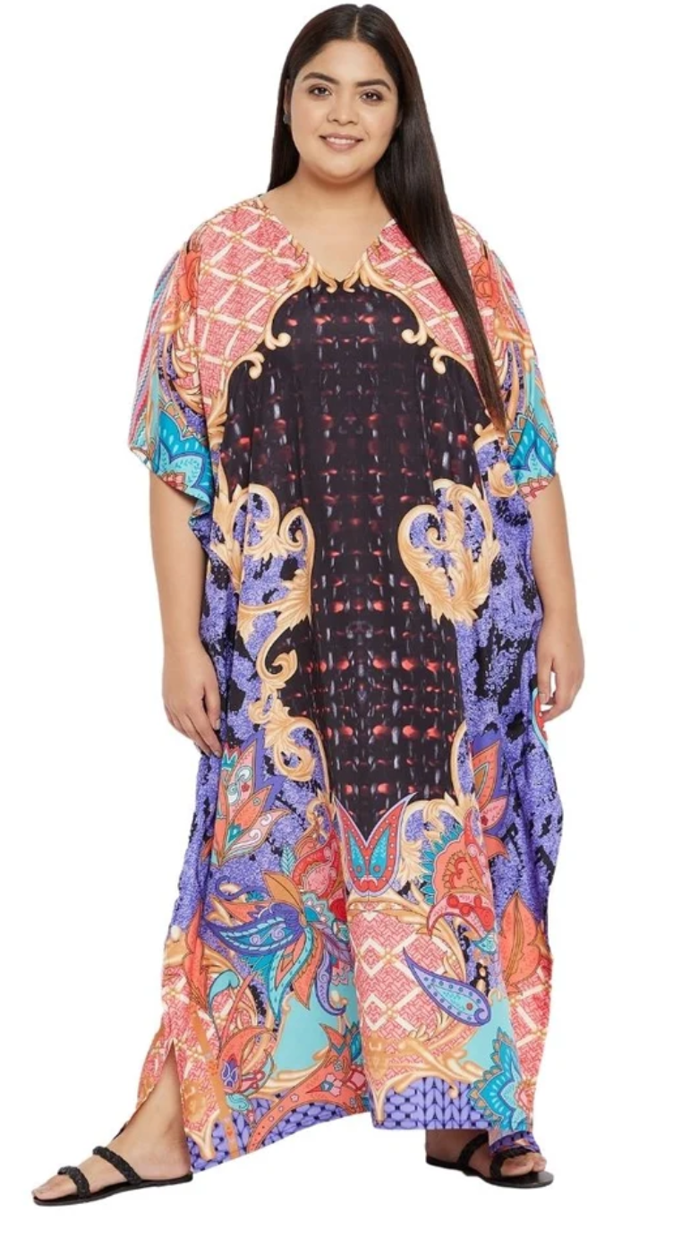 Multicolor Ornate Baroque Polyester Plus Size Kaftan for Women 1X-3X | GypsieBlu