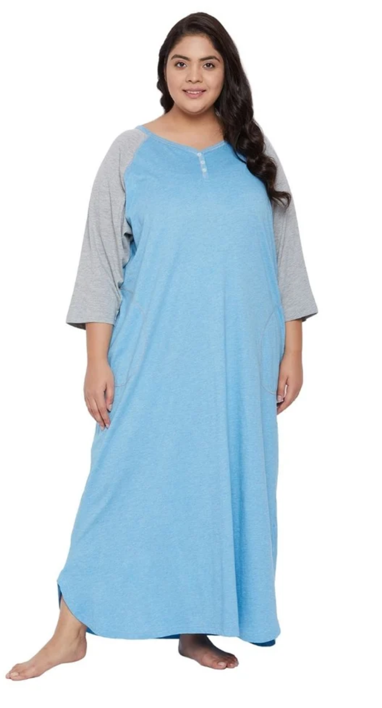 Sky Blue Polyester Plus Size Dress for Women 1X-3X 3/4 Sleeve | GypsieBlu