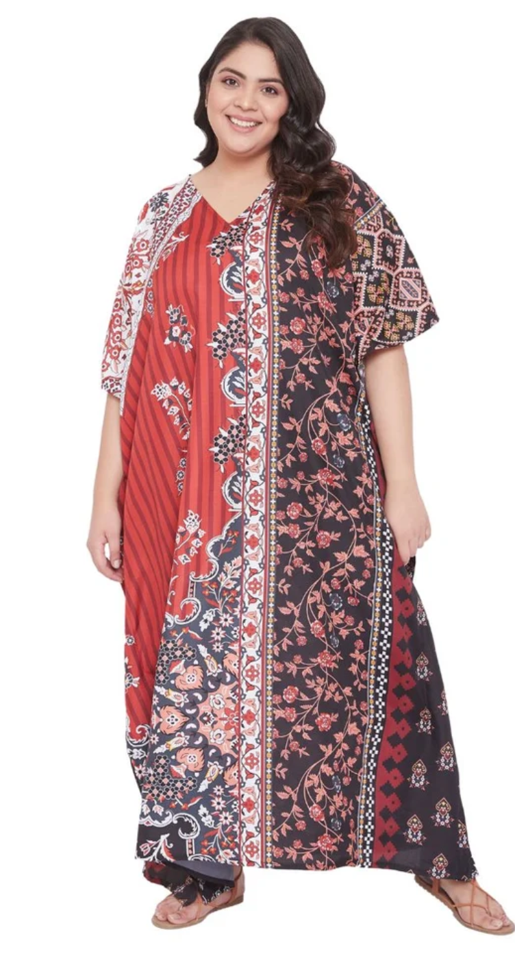Rust Patchwork Paisley Polyester Plus Size Kaftan for Women 1X-3X | GypsieBlu