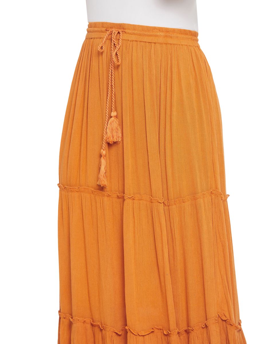 Gold Elastic Drawstring High Waist Midi Skirt For Women