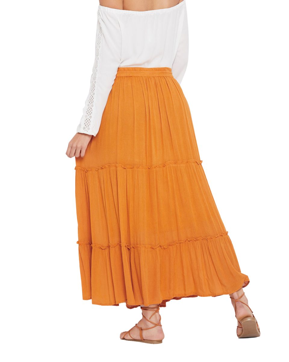 Gold Elastic Drawstring High Waist Midi Skirt For Women