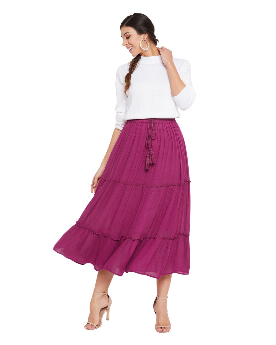 Berry Rayon Drawstring A Line High Waist Skirt For Women