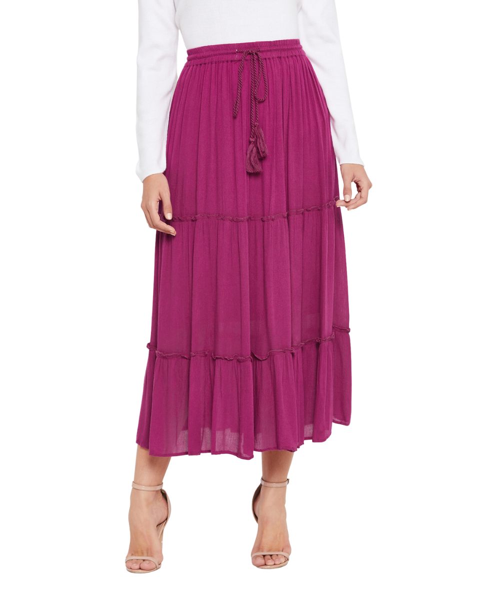 Berry Rayon Drawstring A Line High Waist Skirt For Women