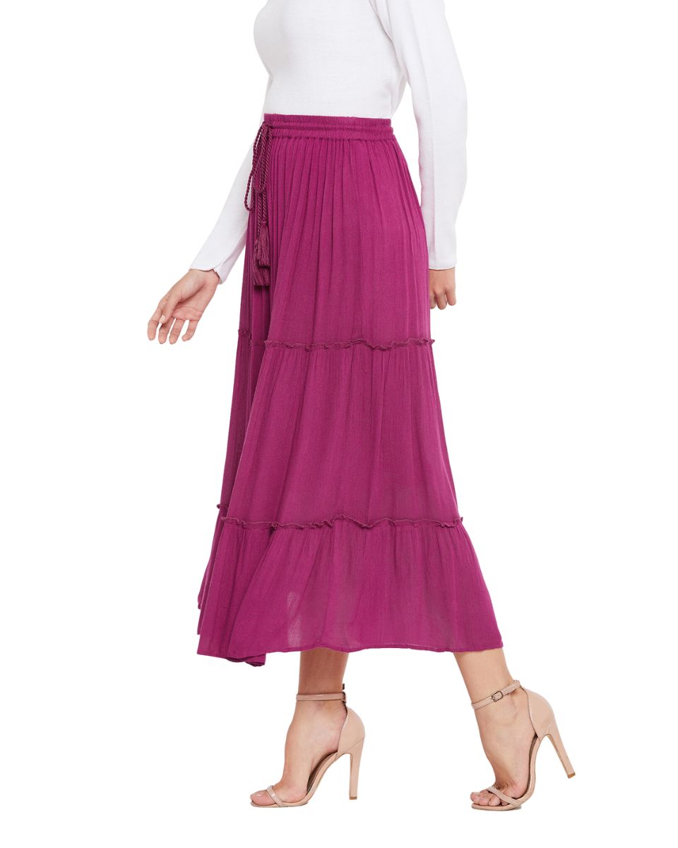 Elastic Drawstring A Line Berry High Waist Skirt Rayon For Women