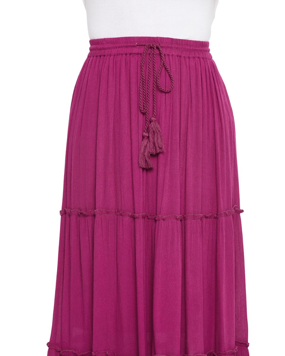 Elastic Drawstring A Line Berry High Waist Skirt Rayon For Women