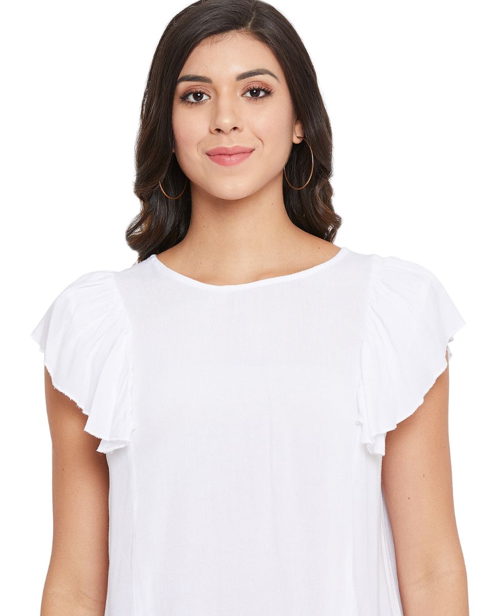 Party Wear Cap Sleeve White Rayon Top For Women