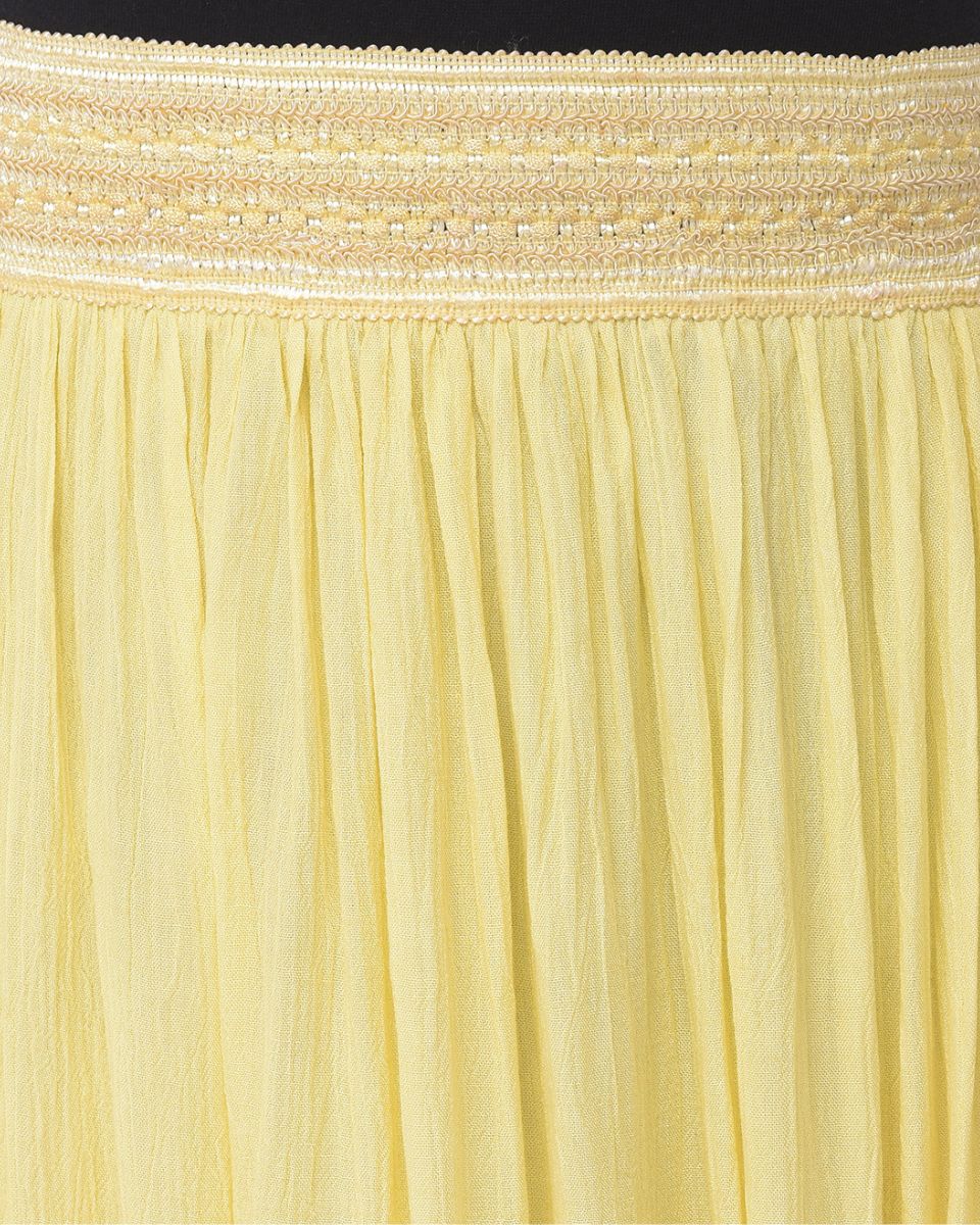 Pleated Yellow Rayon Skirt For Women