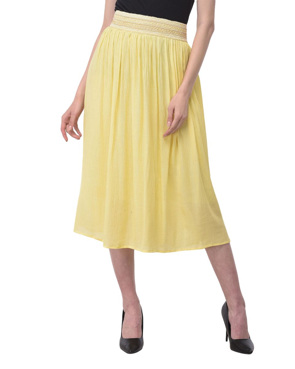 Pleated Yellow Rayon Skirt For Women