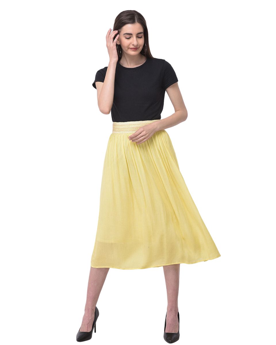 Pleated Yellow Rayon Skirt For Women