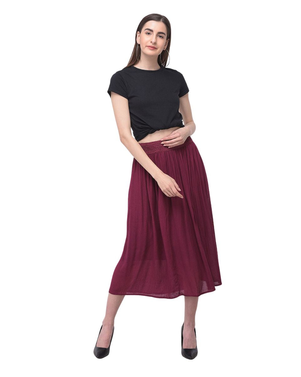 Plum Solid Rayon Gauze Pattern Skirt For Women