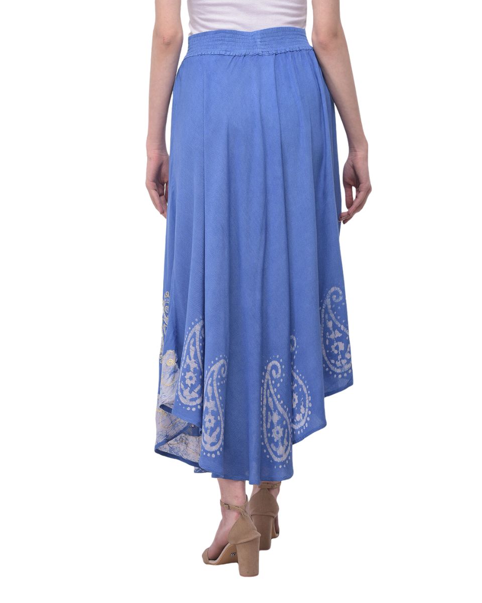 Sky Blue Paisley Soft Rayon Gauze Skirt For Women