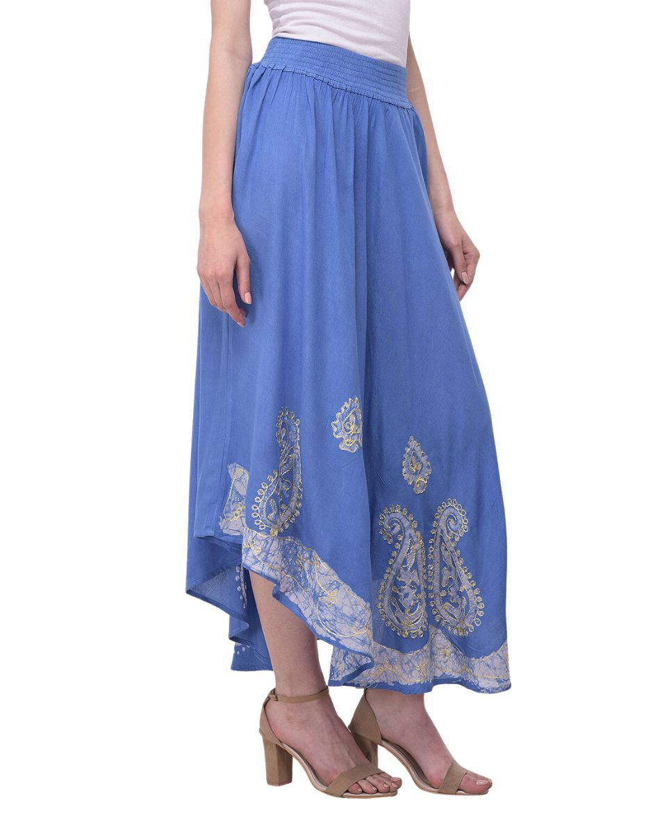 Sky Blue Paisley Soft Rayon Gauze Skirt For Women