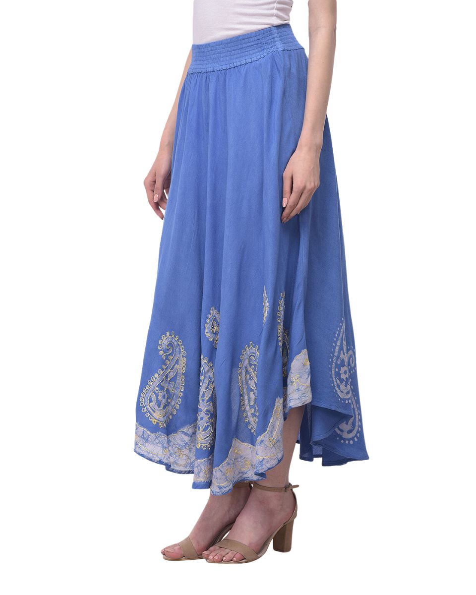 Sky Blue Paisley Soft Rayon Gauze Skirt For Women