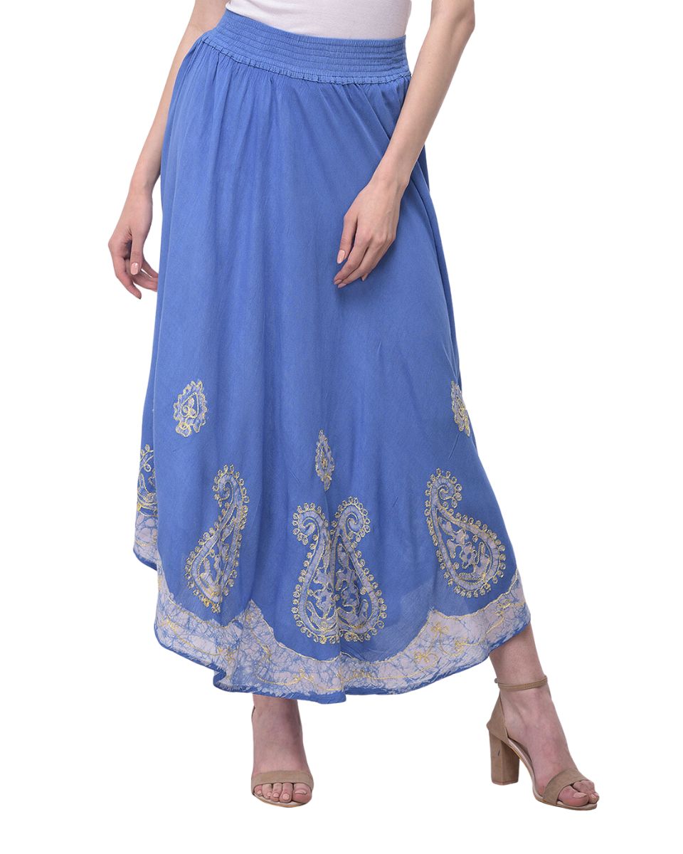 Sky Blue Paisley Soft Rayon Gauze Skirt For Women