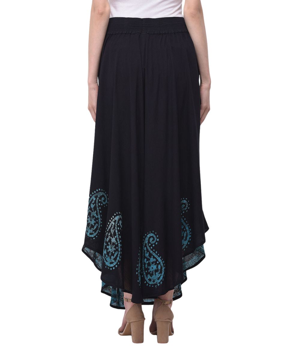 Black Paisley Soft Rayon Gauze Skirt For Women