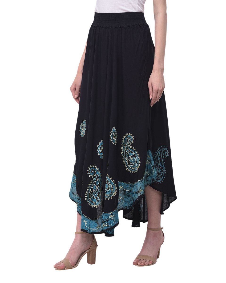 Black Paisley Soft Rayon Gauze Skirt For Women