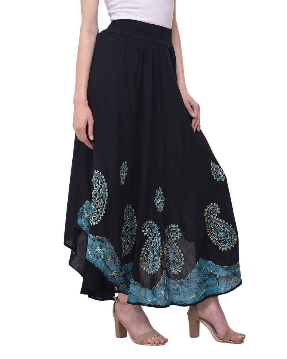 Black Paisley Soft Rayon Gauze Skirt For Women