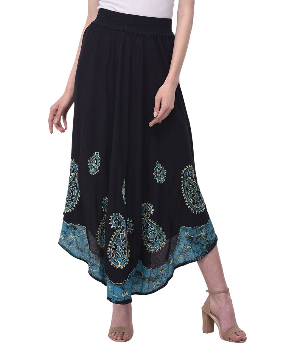 Black Paisley Soft Rayon Gauze Skirt For Women