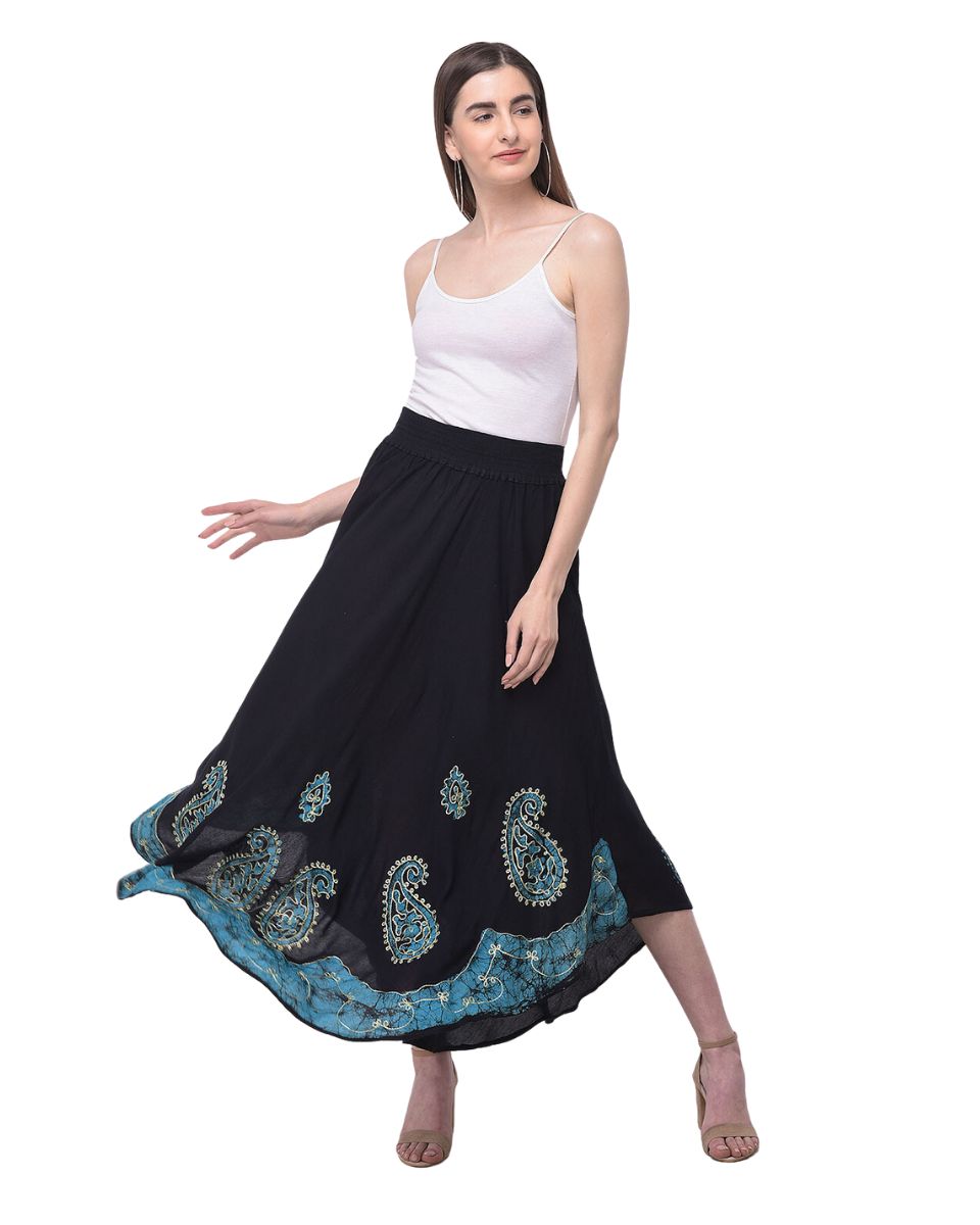 Black Paisley Soft Rayon Gauze Skirt For Women